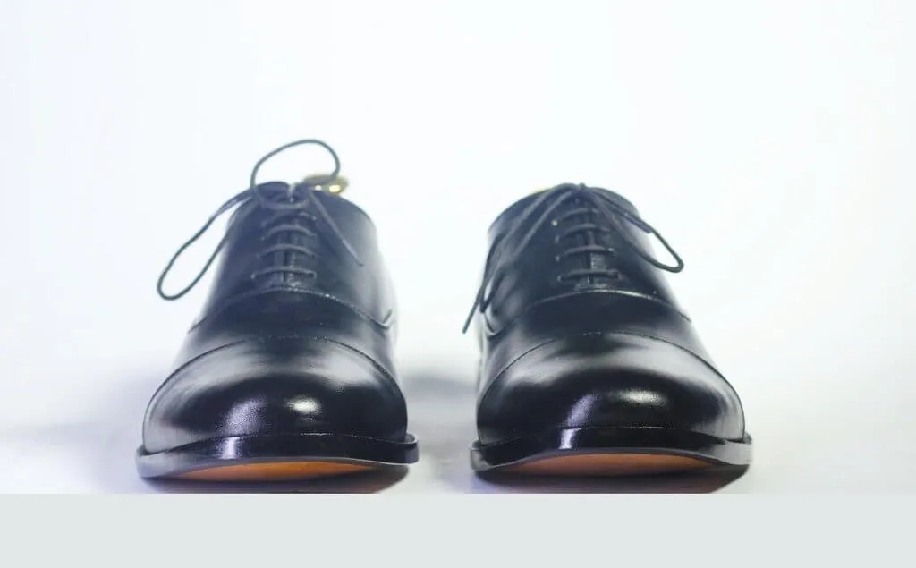 Handmade Men's Black  Cap Toe Leather Lace Up Shoes, Men Designer Dress Formal Luxury Shoes