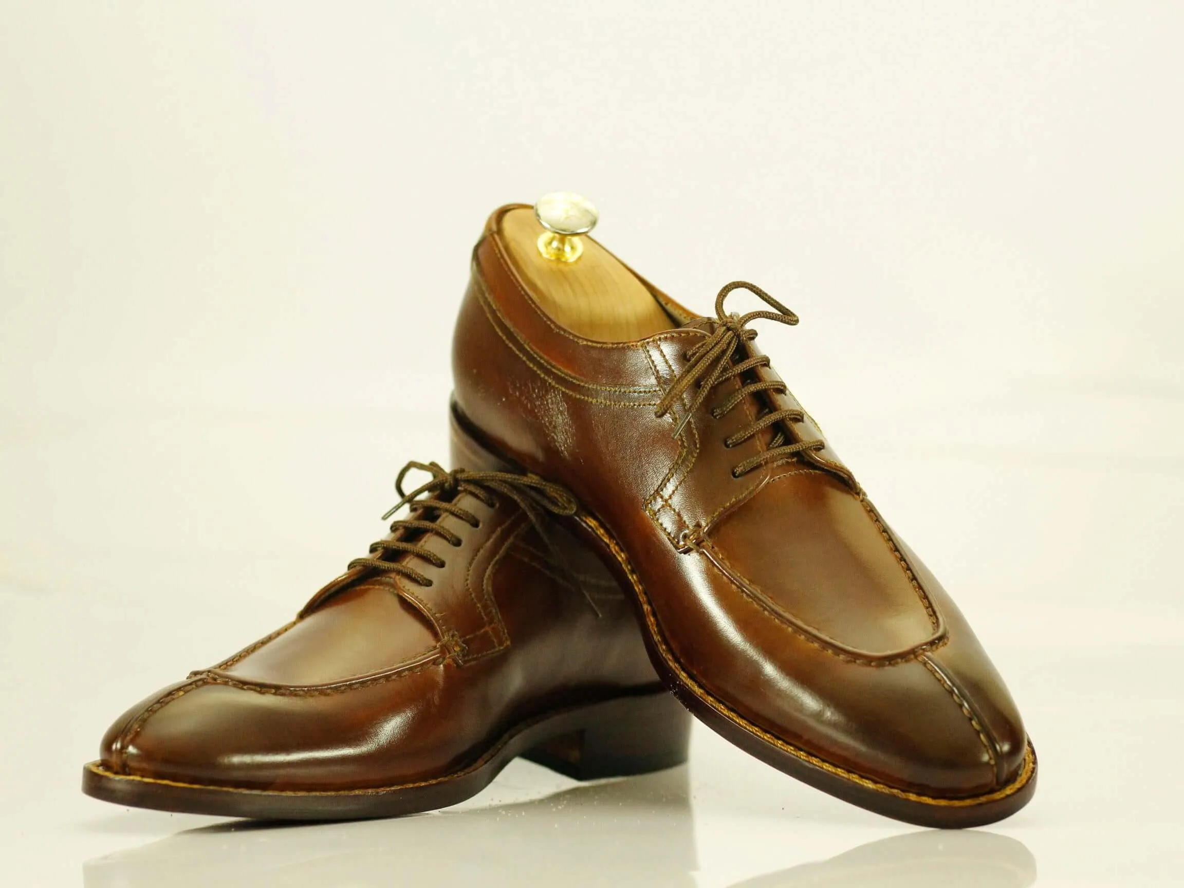 Handmade Men's Brown Color Leather Split Toe Lace Up Shoes, Men Designer Dress Formal Luxury Shoes