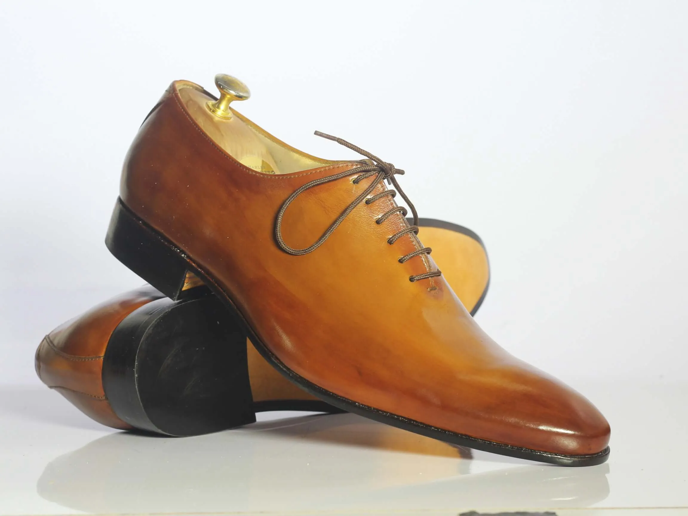 Handmade Men's Tan Pointed Toe Dress Shoes, Men Leather Lace Up Designer Shoes