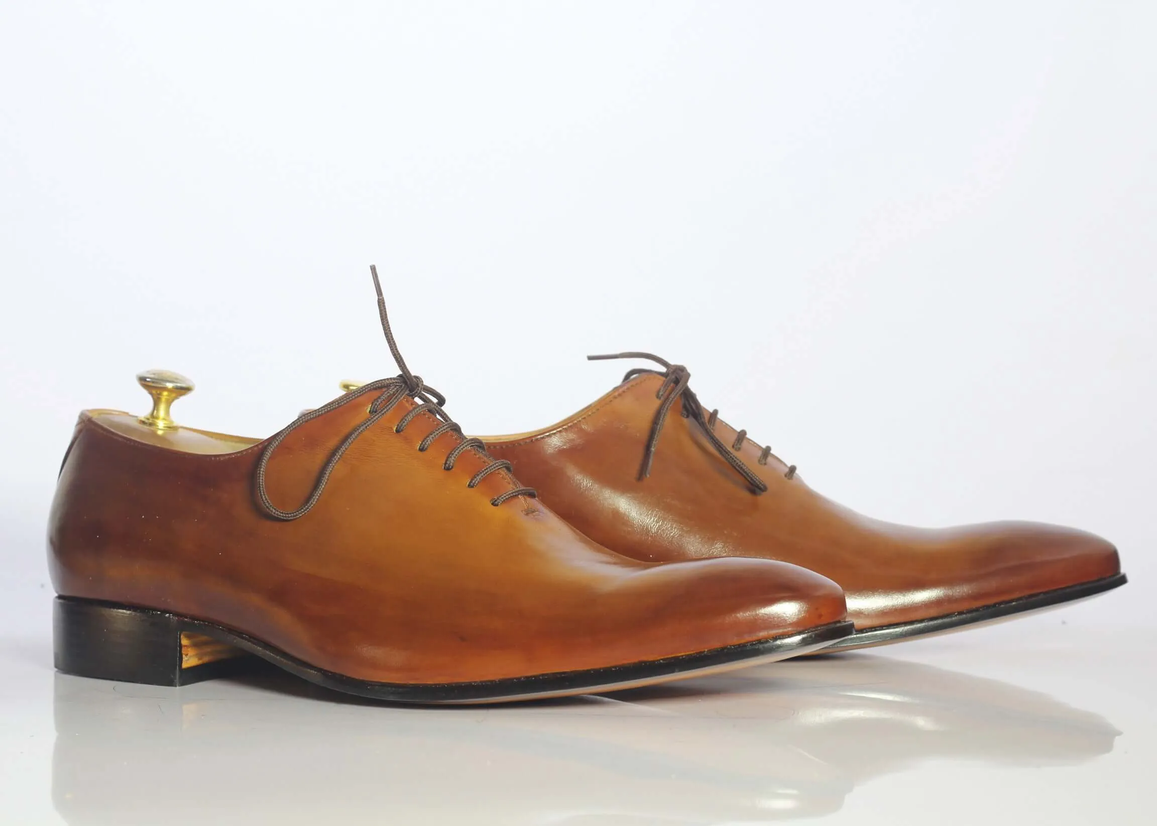 Handmade Men's Tan Pointed Toe Dress Shoes, Men Leather Lace Up Designer Shoes