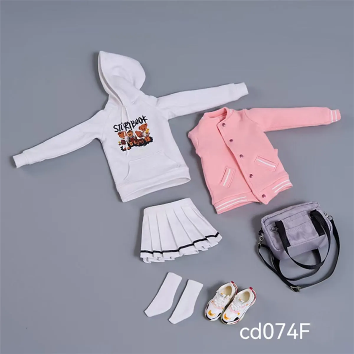 HiPlay Cdtoys, Baseball Jacket Hooded Sweatshirt and Pleated Skirt Set, Figure Doll Clothes