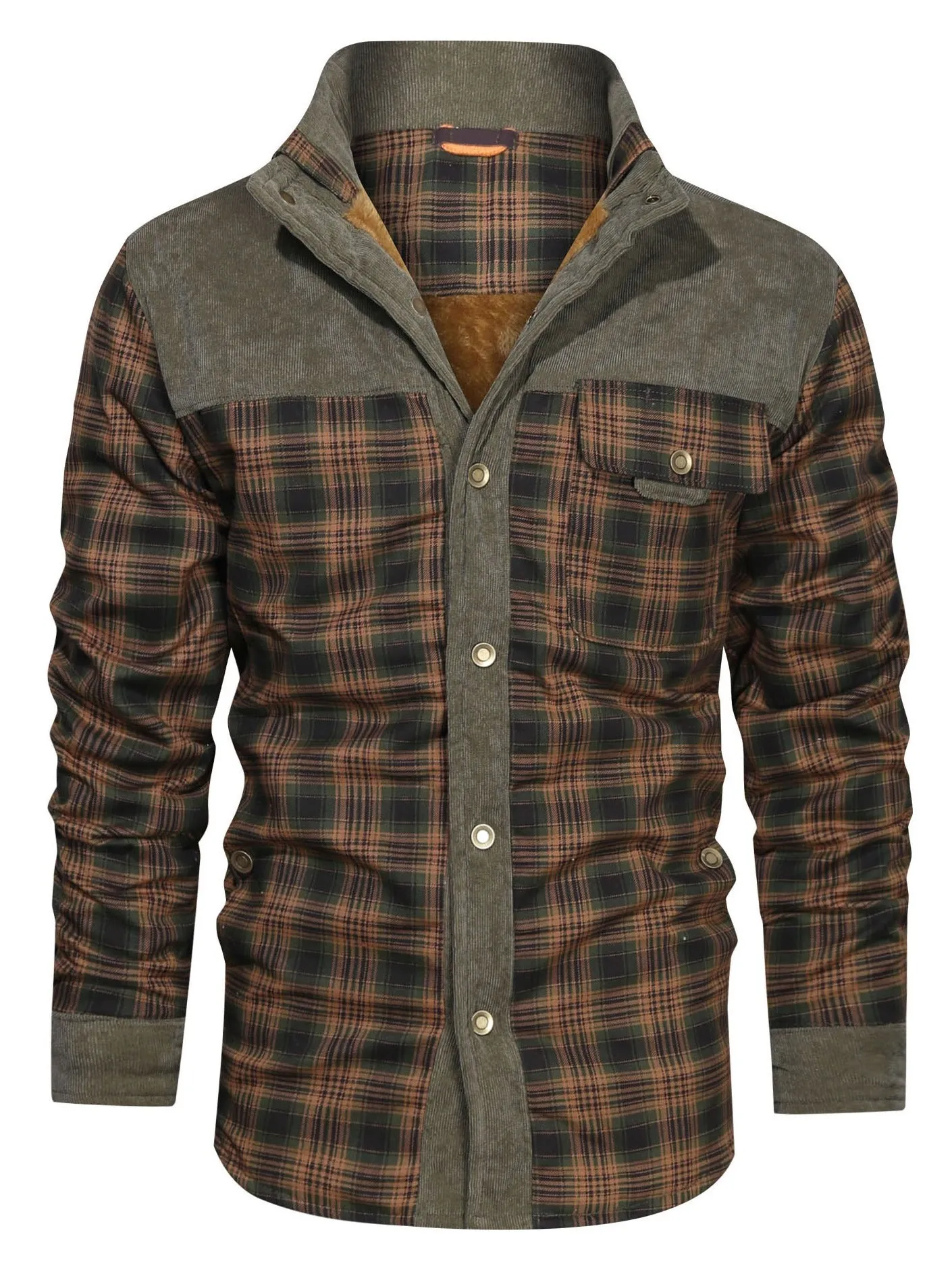 Ilooove - Men's Winter Fleece Padded Lapel Plaid Cotton Jacket