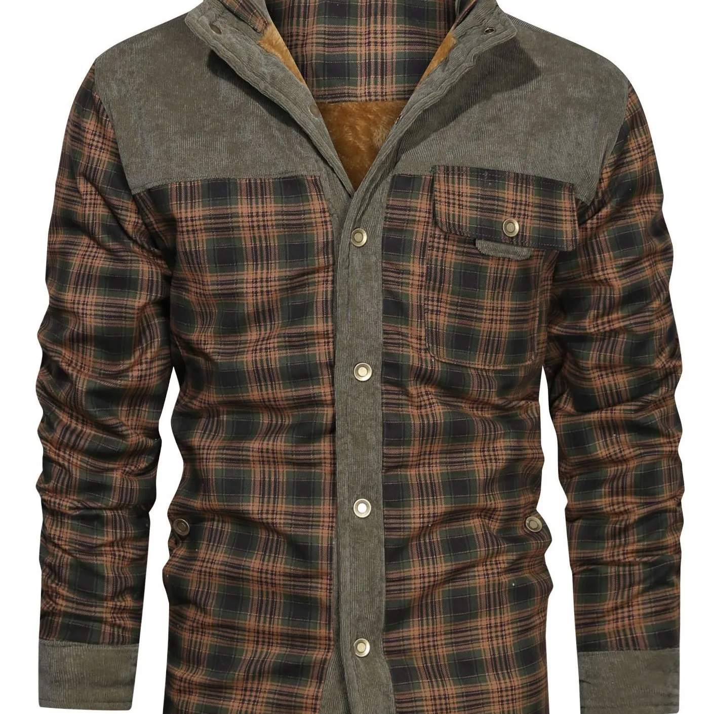 Ilooove - Men's Winter Fleece Padded Lapel Plaid Cotton Jacket