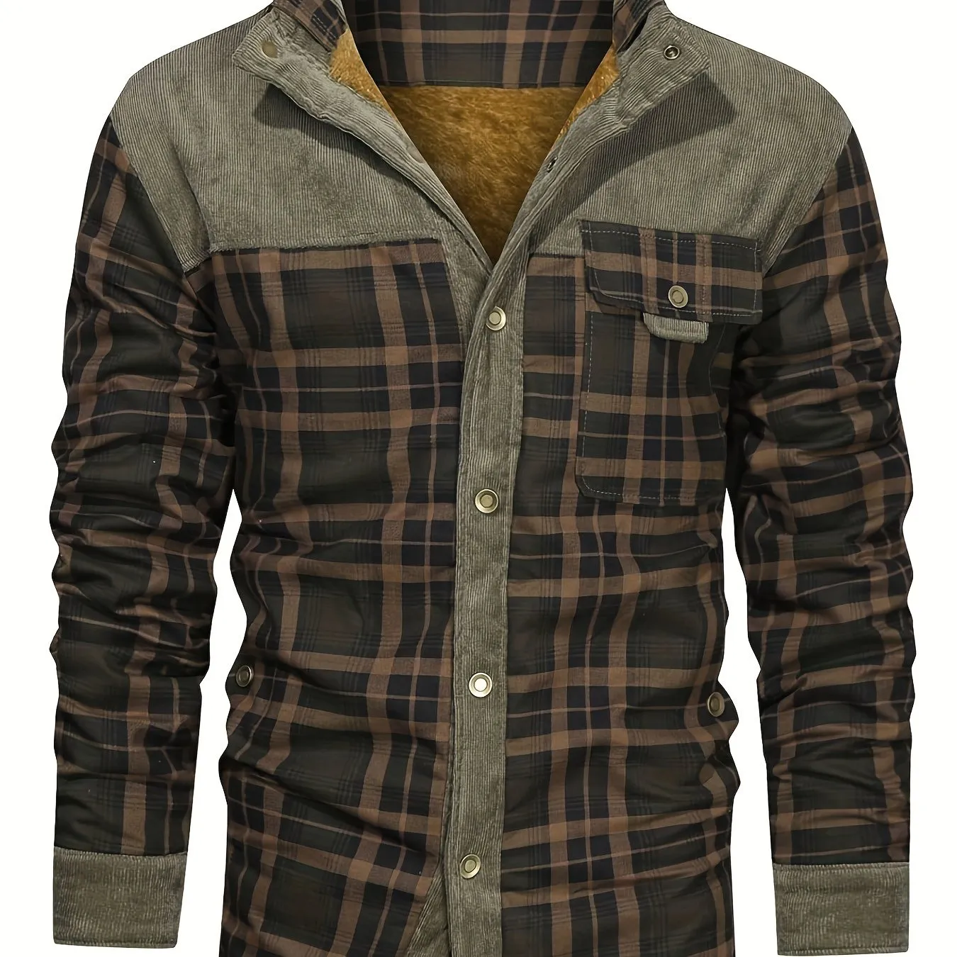 Ilooove - Men's Winter Fleece Padded Lapel Plaid Cotton Jacket