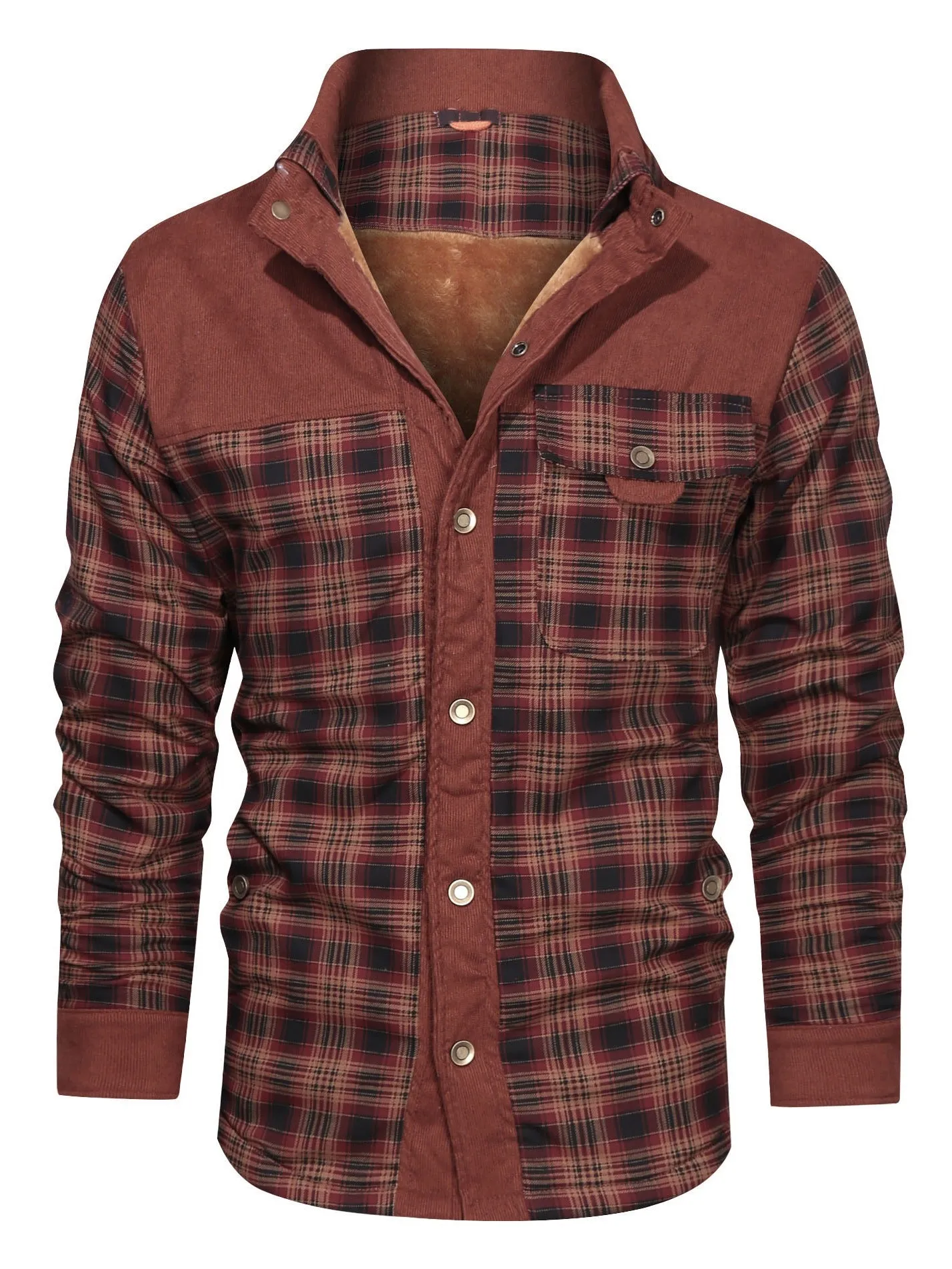 Ilooove - Men's Winter Fleece Padded Lapel Plaid Cotton Jacket