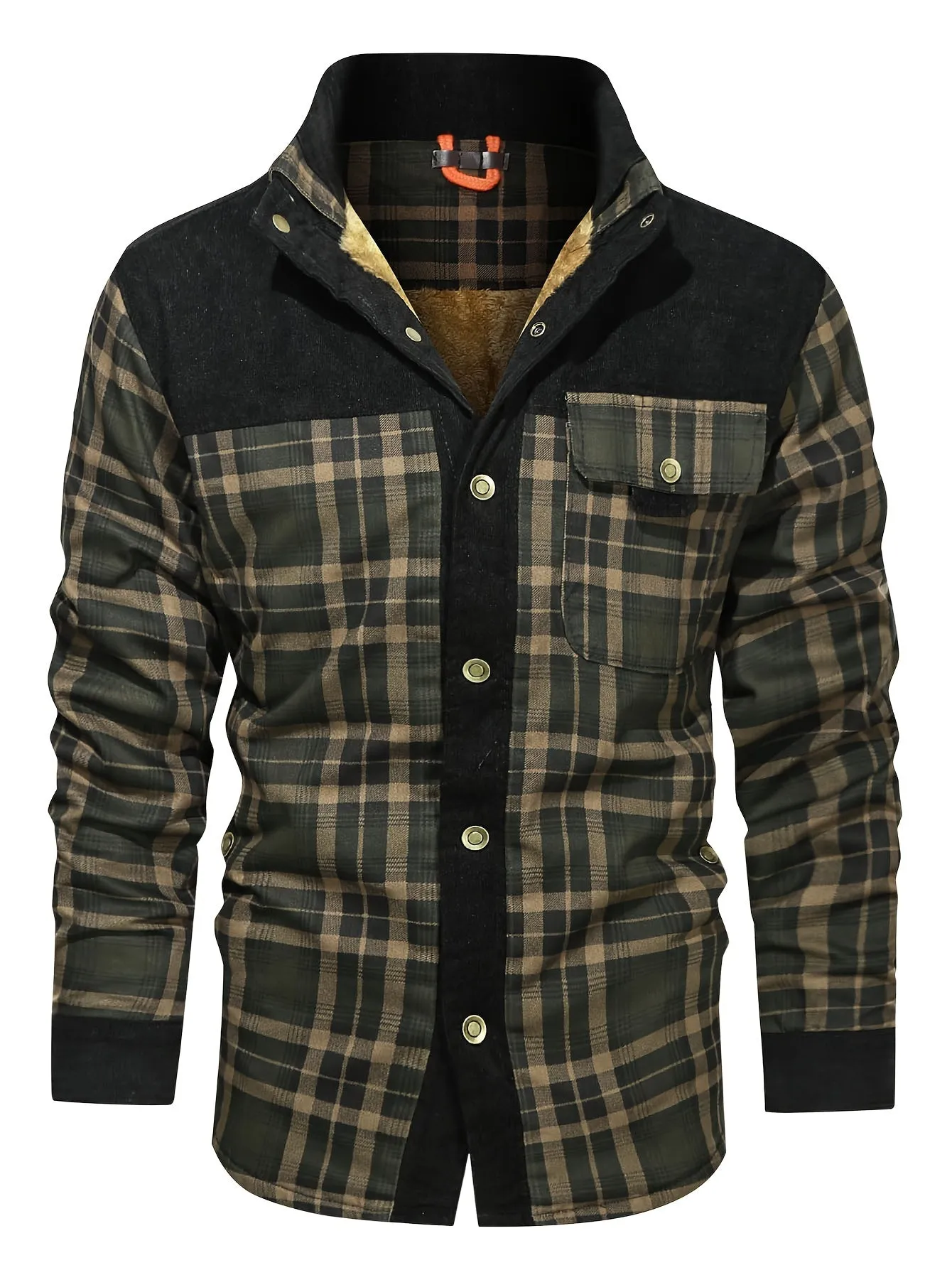 Ilooove - Men's Winter Fleece Padded Lapel Plaid Cotton Jacket