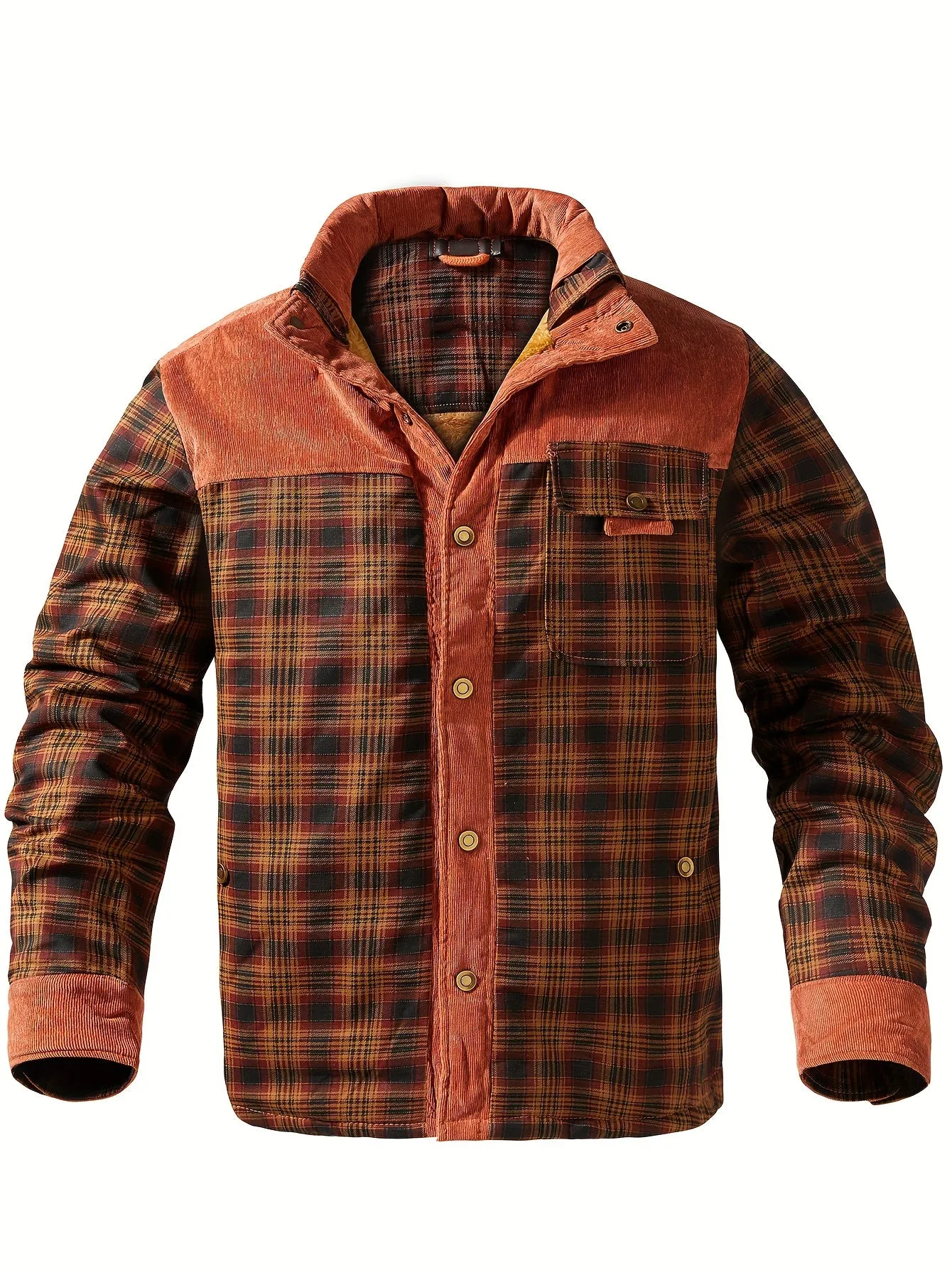 Ilooove - Men's Winter Fleece Padded Lapel Plaid Cotton Jacket