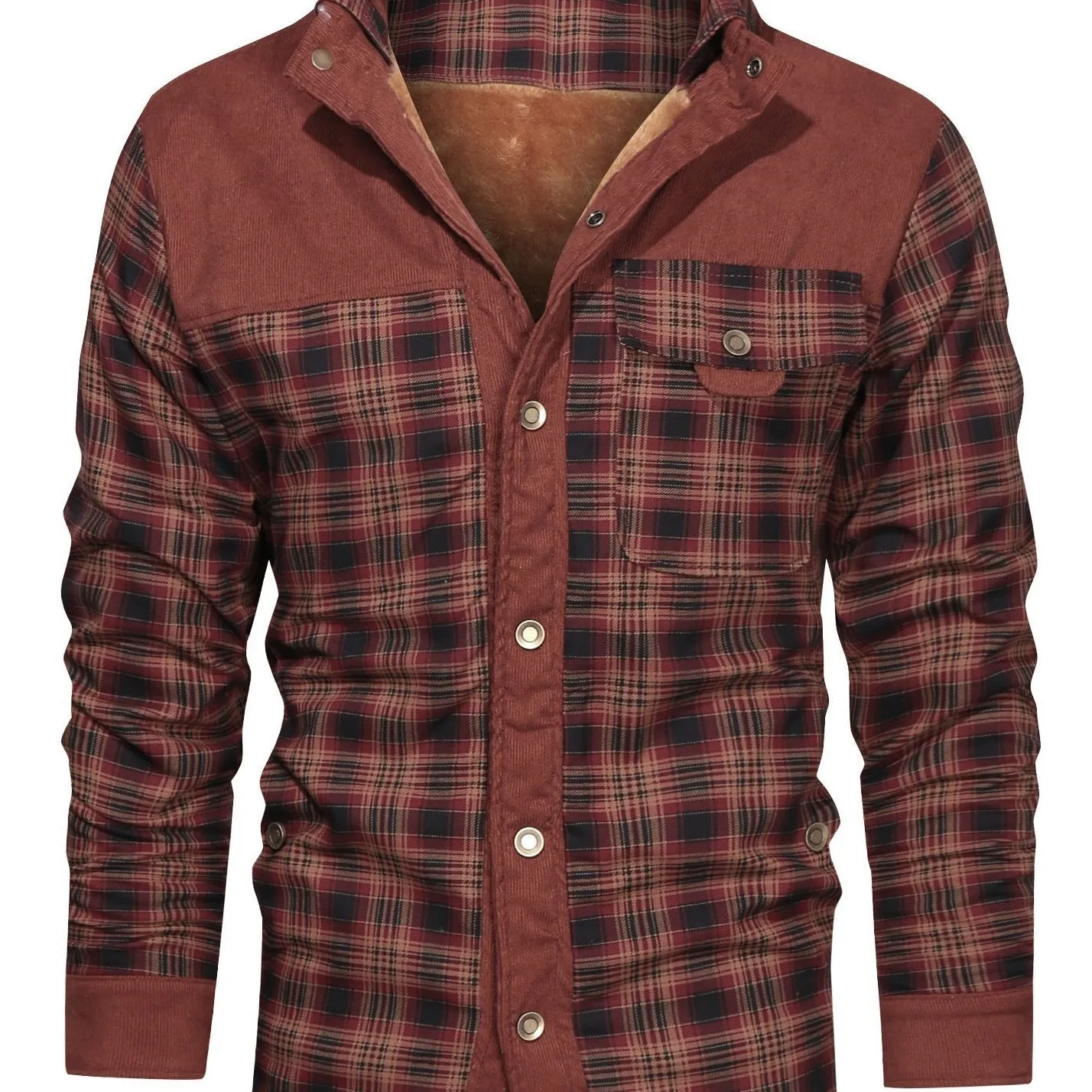 Ilooove - Men's Winter Fleece Padded Lapel Plaid Cotton Jacket