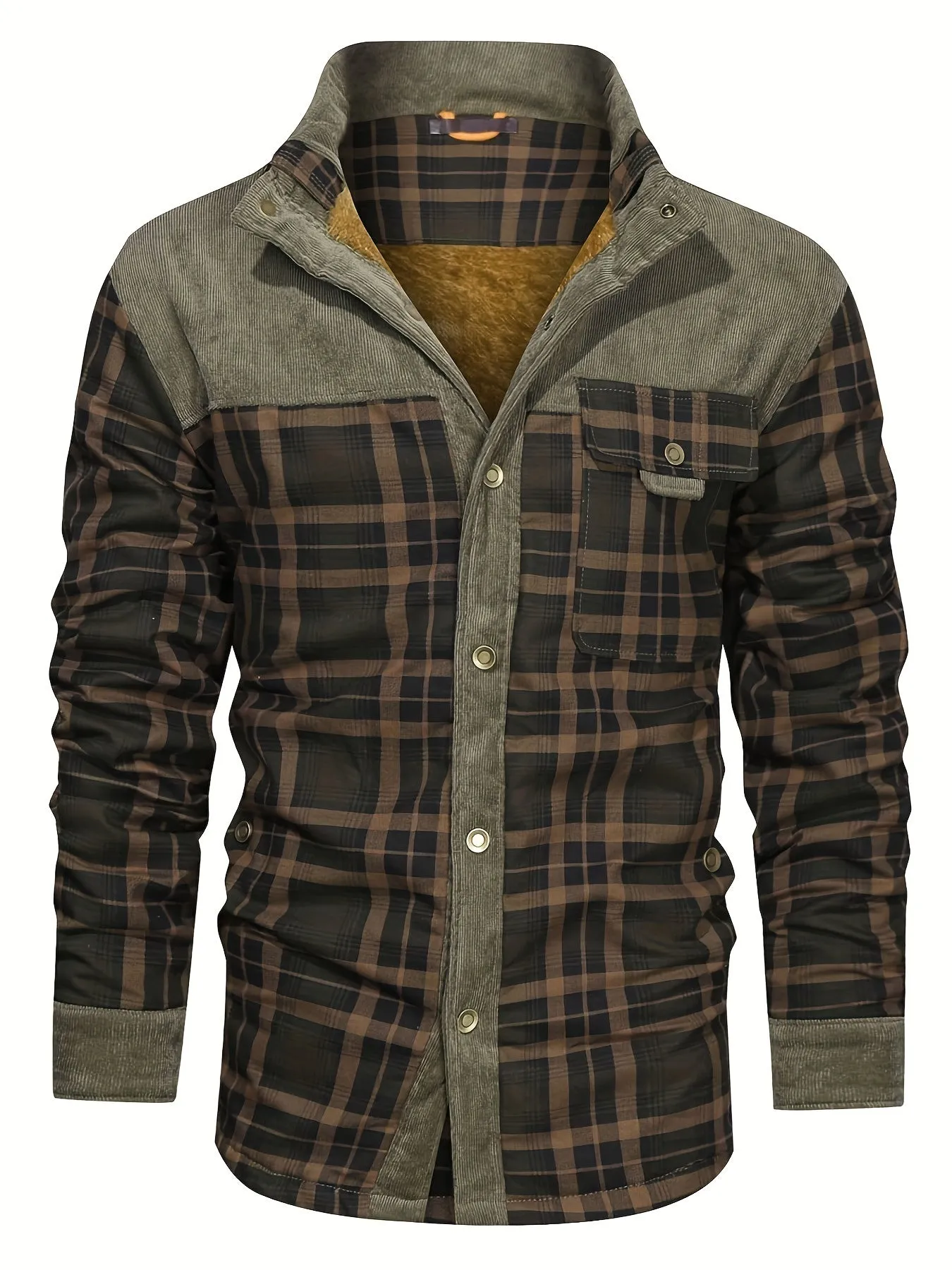 Ilooove - Men's Winter Fleece Padded Lapel Plaid Cotton Jacket