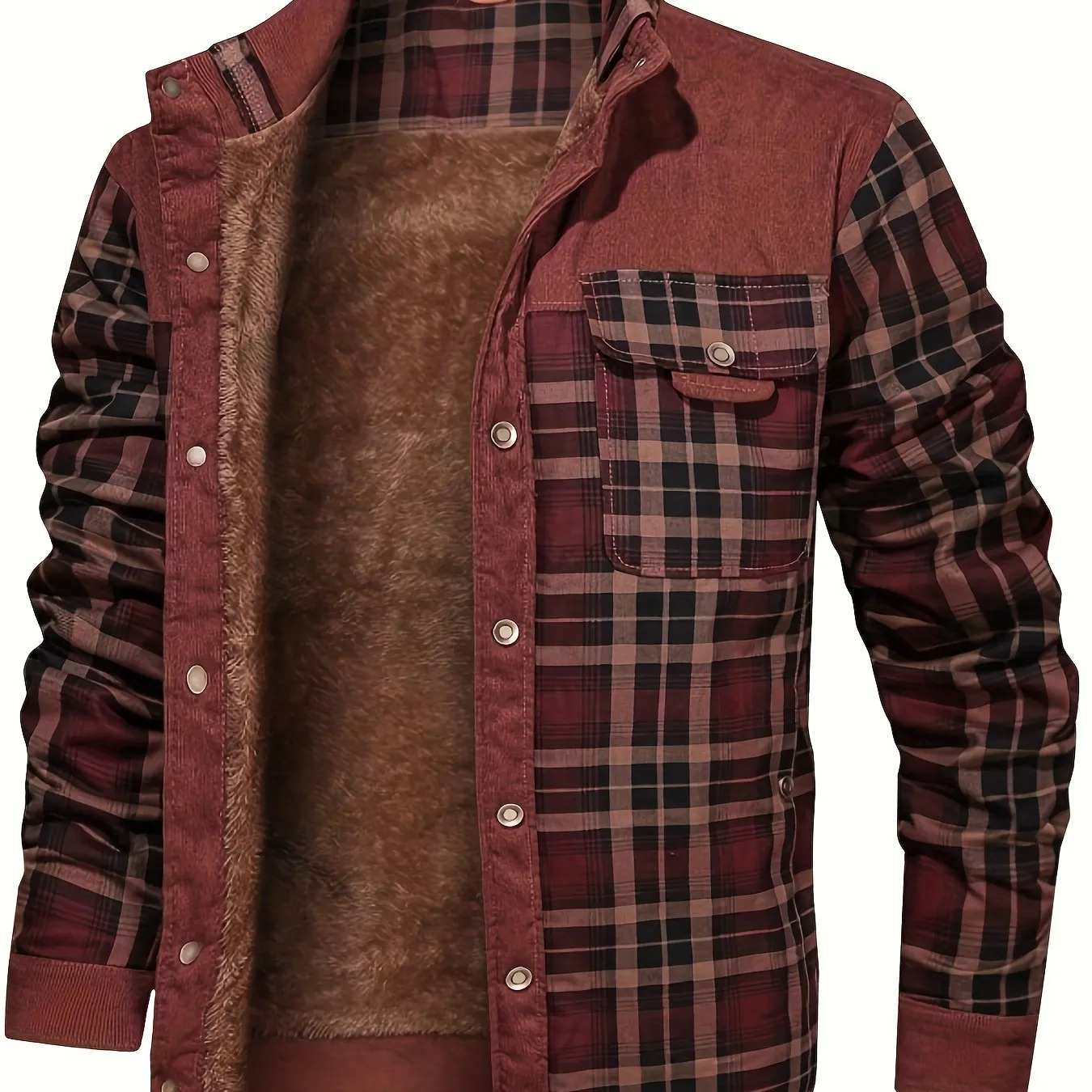 Ilooove - Men's Winter Fleece Padded Lapel Plaid Cotton Jacket