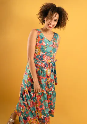 Kai Bright Floral Print Tiered Hem Midaxi Dress