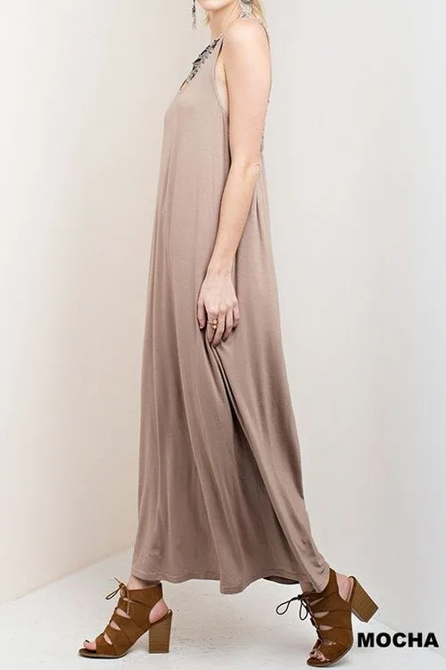 Last Chance! Maxi Dress Woven Back Mocha