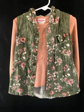 Little Lass Pink Long Sleeve shirt floral vest Girls size 5