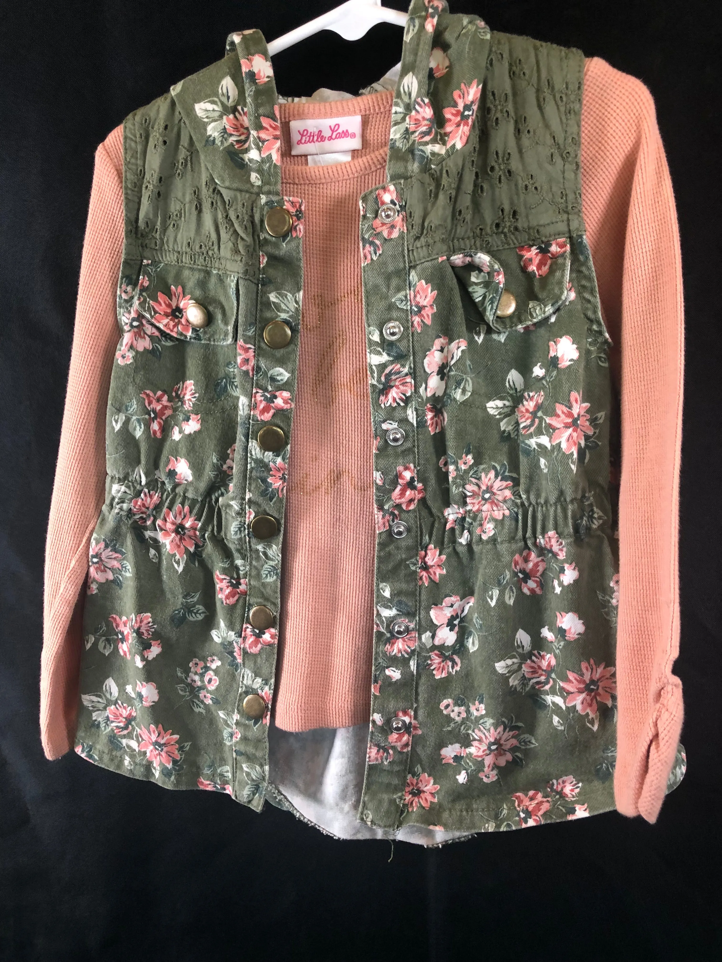 Little Lass Pink Long Sleeve shirt floral vest Girls size 5