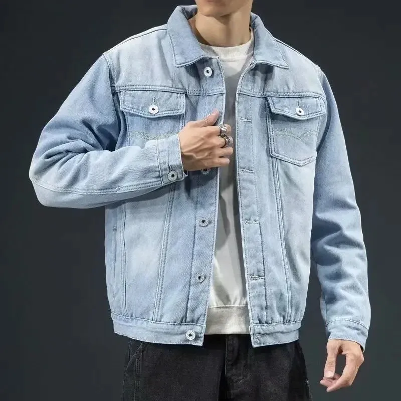 Men's Denim Jacket Loose Fit Warm Fleece Lined Casual Trendy Brand Autumn Winter Thickened Top For Casual Scene