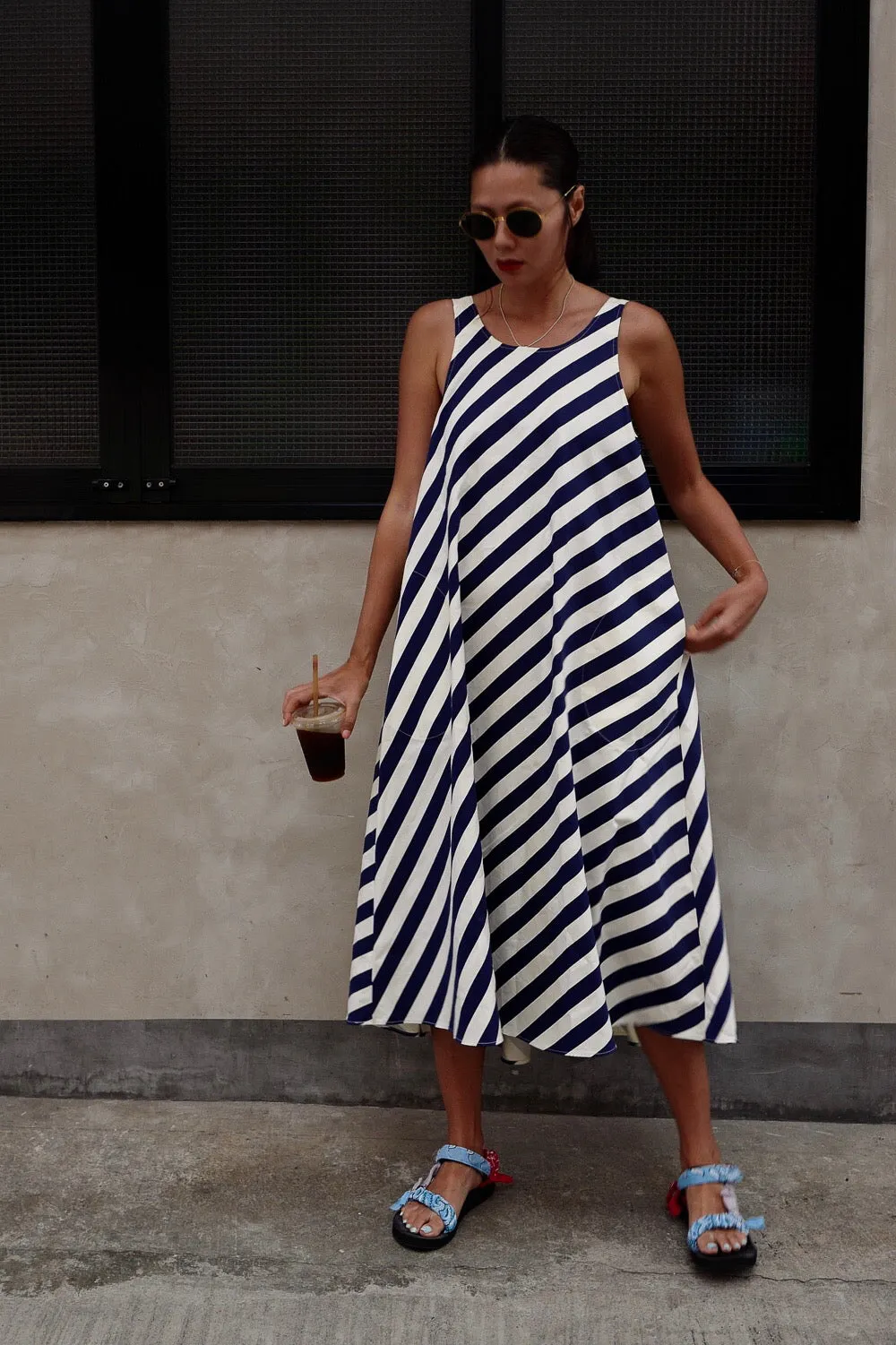 NAVY STRIPE LOW BACK CANVAS DRESS *BEST BUY*