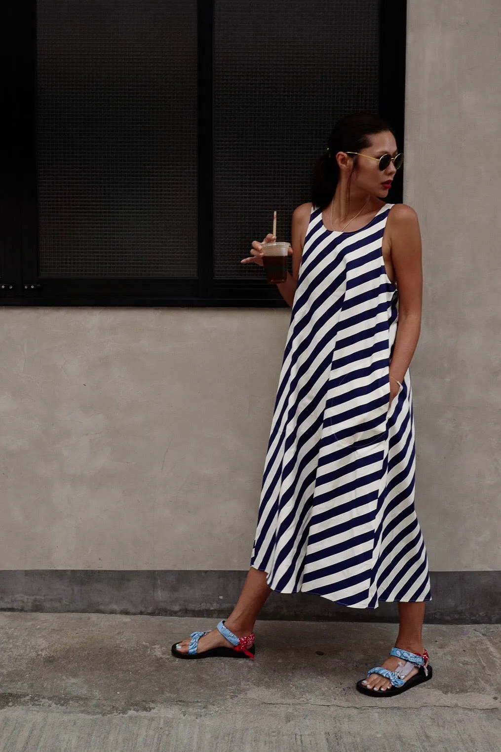 NAVY STRIPE LOW BACK CANVAS DRESS *BEST BUY*