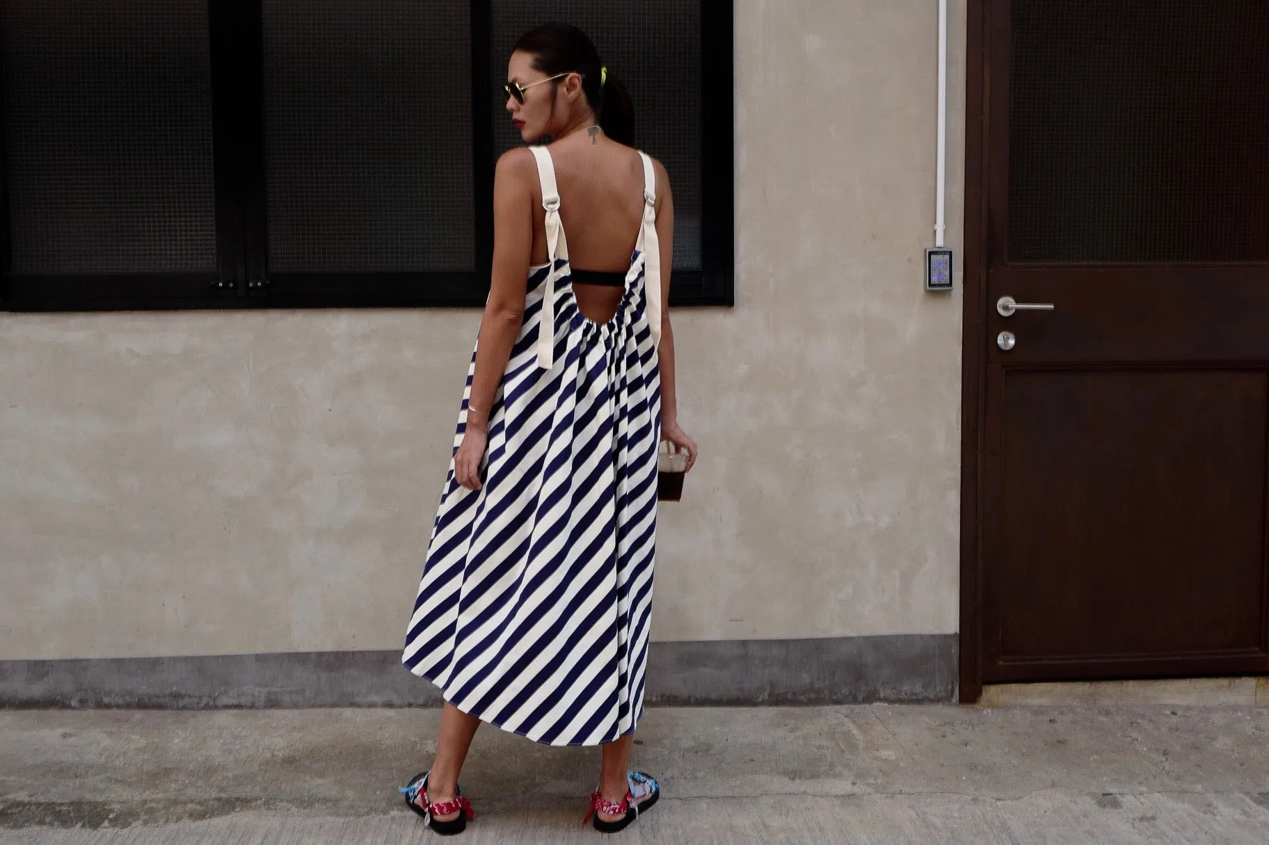 NAVY STRIPE LOW BACK CANVAS DRESS *BEST BUY*