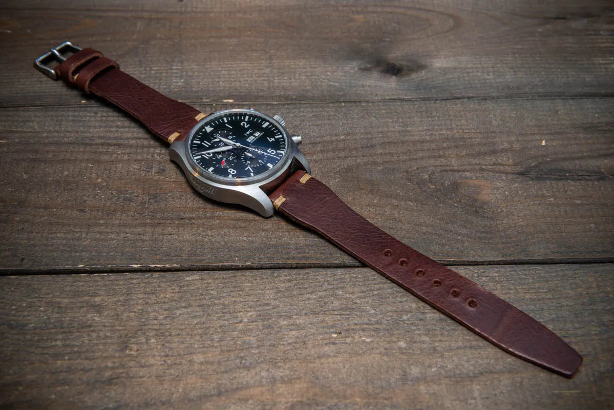 Pilot Badalassi Leather Watch Strap, Aviator model, Military style tapered model