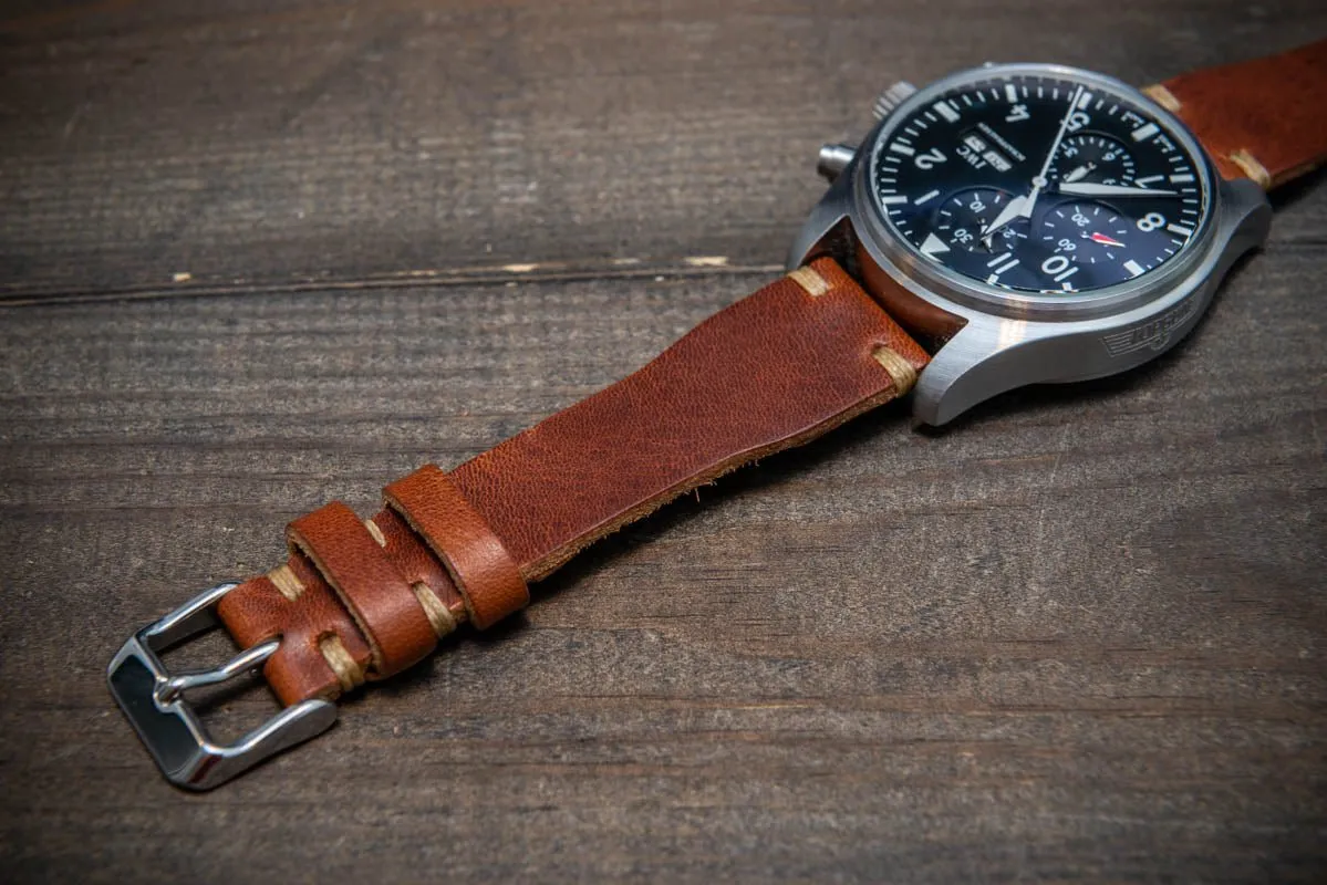 Pilot Badalassi Leather Watch Strap, Aviator model, Military style tapered model