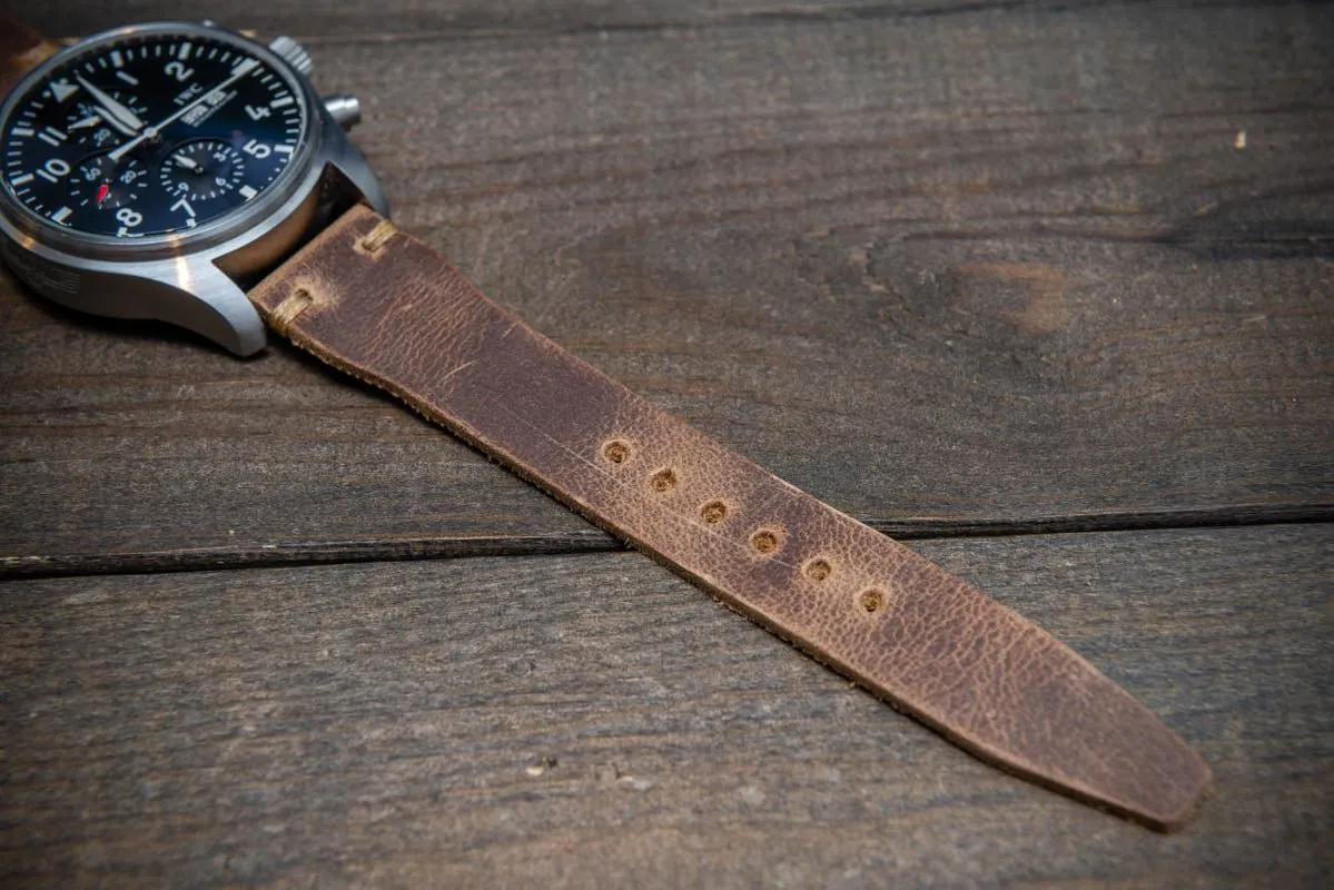 Pilot Badalassi Leather Watch Strap, Aviator model, Military style tapered model