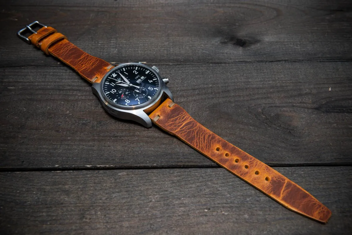 Pilot Badalassi Leather Watch Strap, Aviator model, Military style tapered model