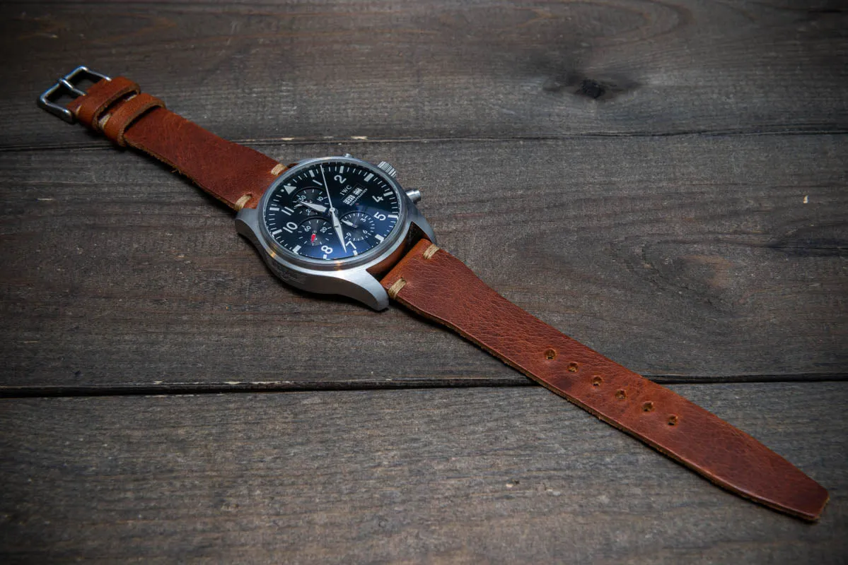 Pilot Badalassi Leather Watch Strap, Aviator model, Military style tapered model