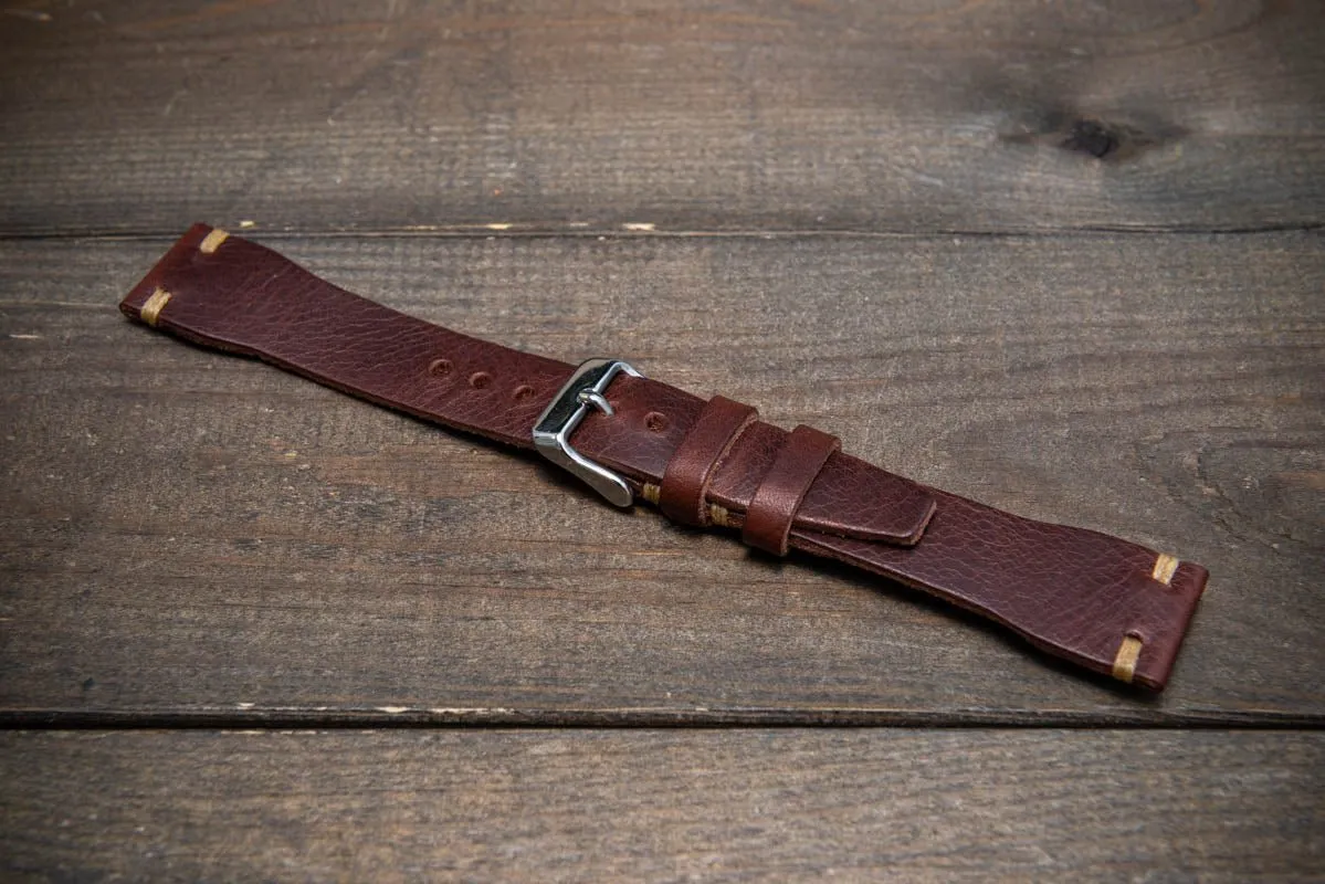 Pilot Badalassi Leather Watch Strap, Aviator model, Military style tapered model