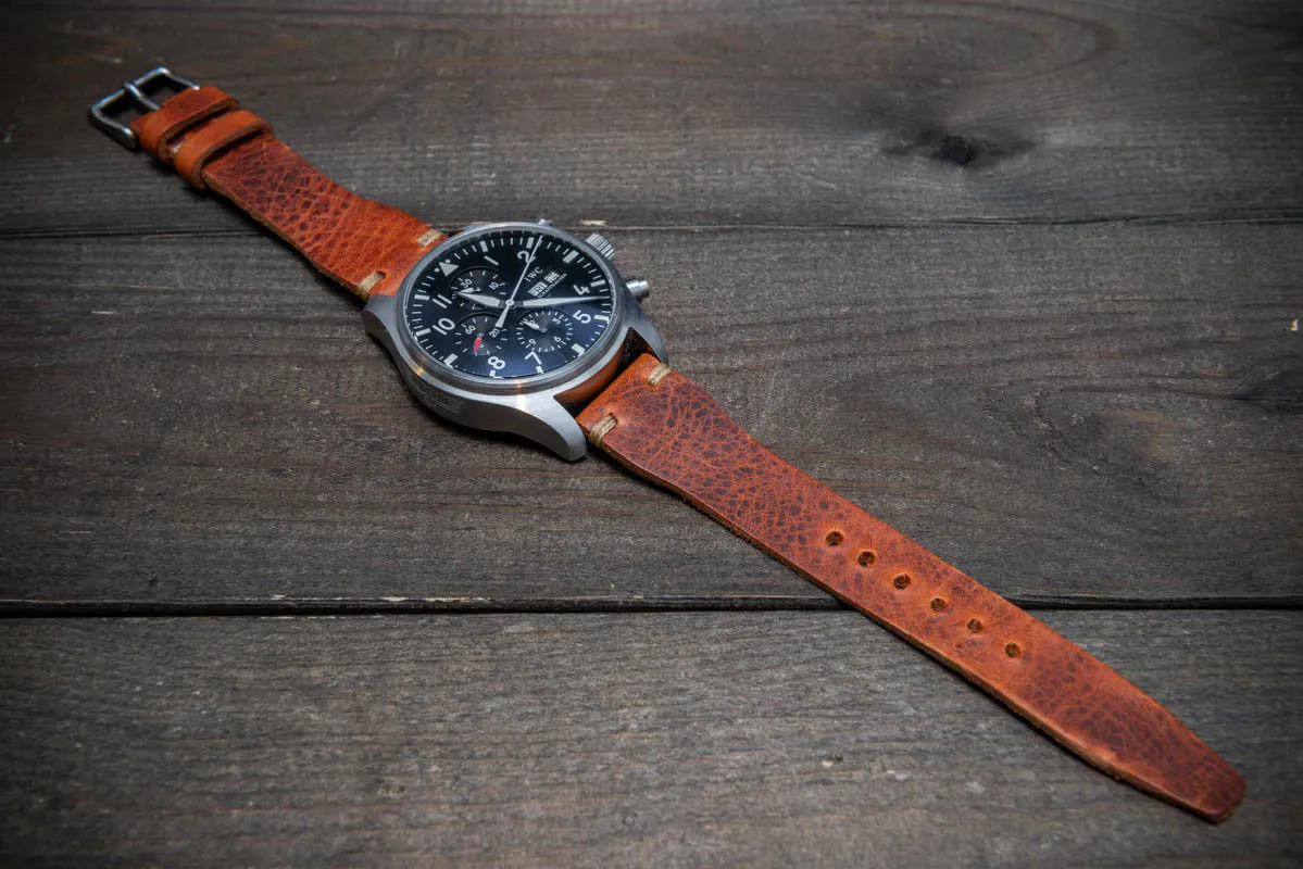 Pilot Badalassi Leather Watch Strap, Aviator model, Military style tapered model