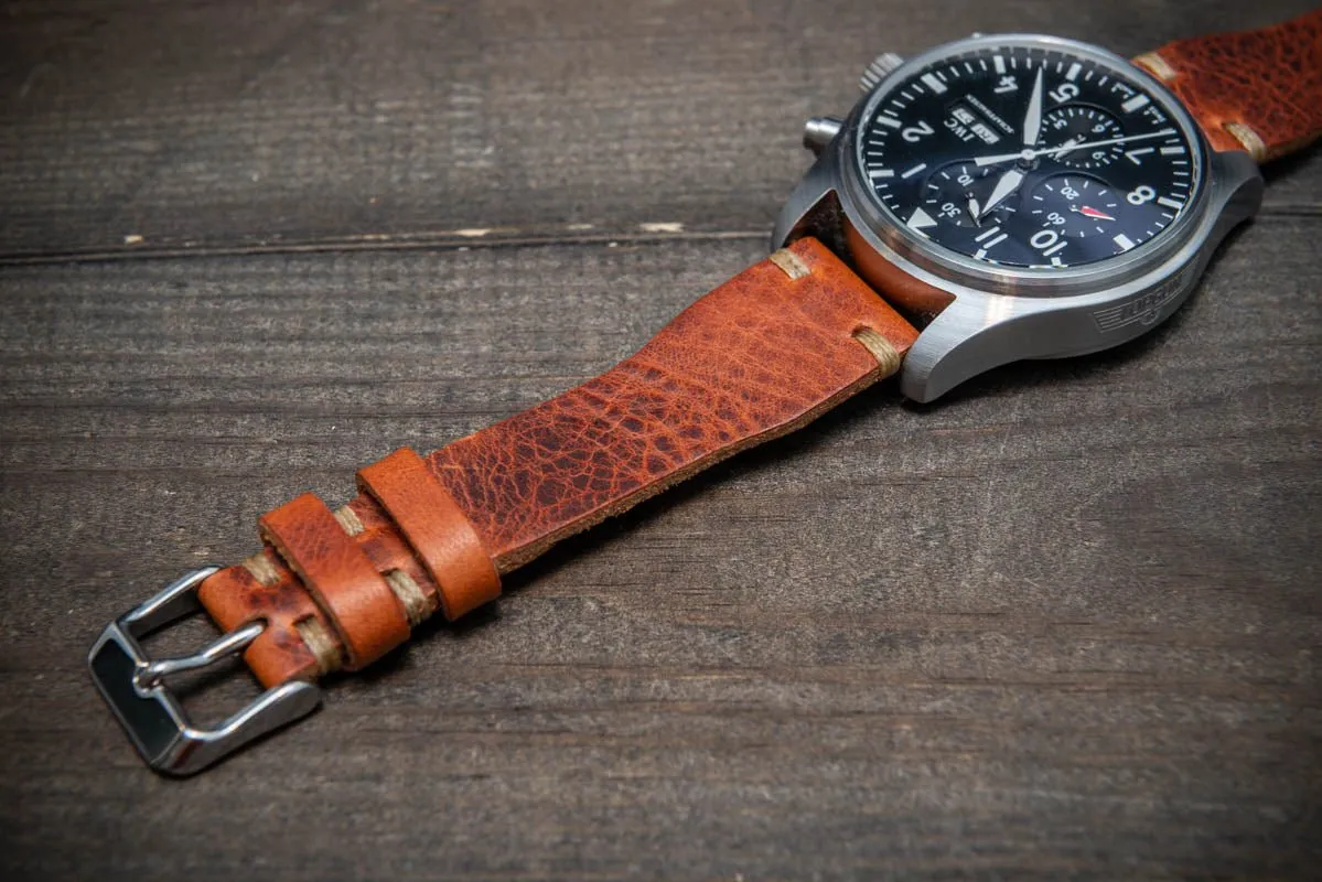 Pilot Badalassi Leather Watch Strap, Aviator model, Military style tapered model