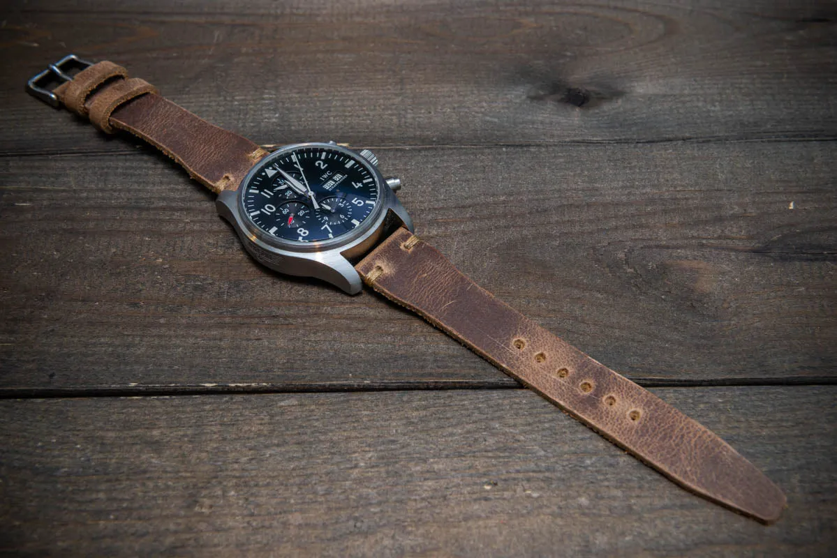 Pilot Badalassi Leather Watch Strap, Aviator model, Military style tapered model