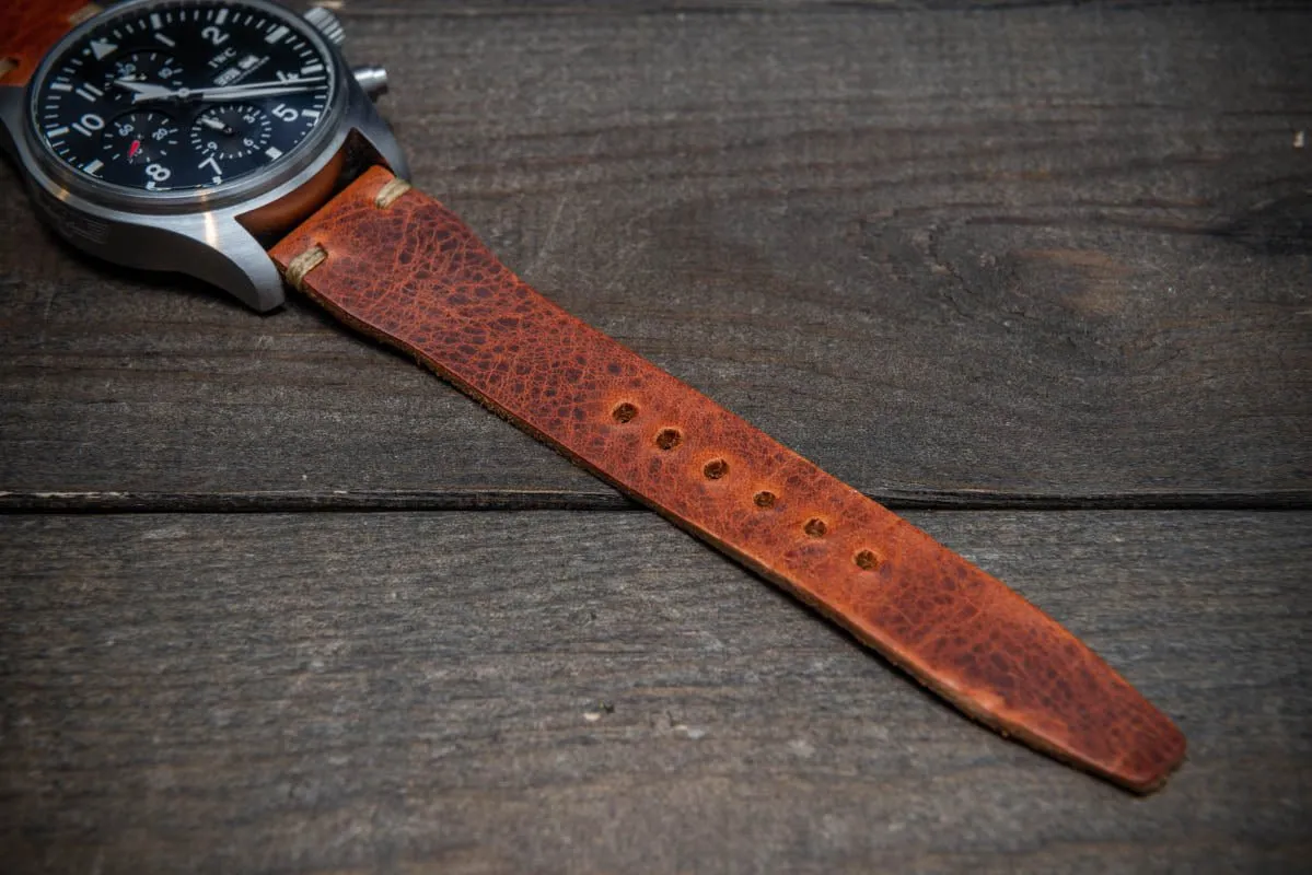 Pilot Badalassi Leather Watch Strap, Aviator model, Military style tapered model