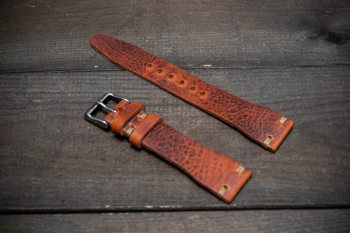 Pilot Badalassi Leather Watch Strap, Aviator model, Military style tapered model