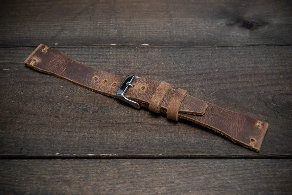 Pilot Badalassi Leather Watch Strap, Aviator model, Military style tapered model