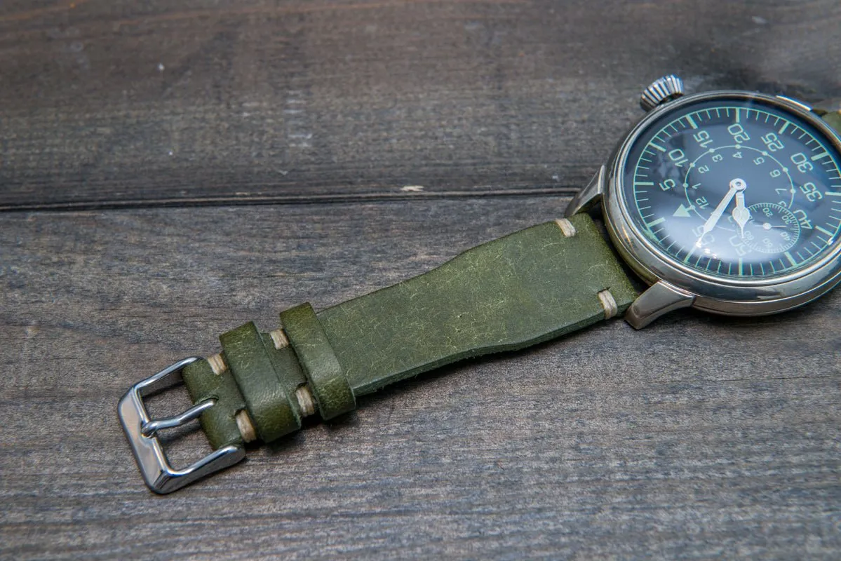 Pilot Badalassi Leather Watch Strap, Aviator model, Military style tapered model