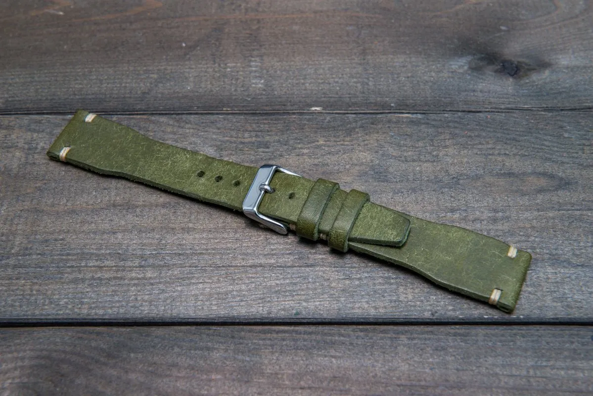 Pilot Badalassi Leather Watch Strap, Aviator model, Military style tapered model