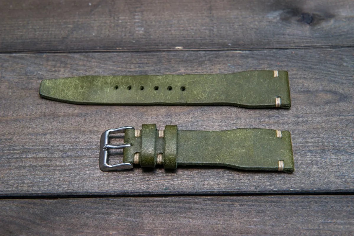 Pilot Badalassi Leather Watch Strap, Aviator model, Military style tapered model