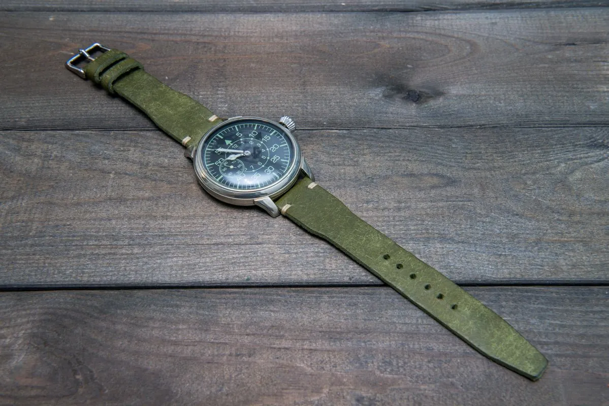 Pilot Badalassi Leather Watch Strap, Aviator model, Military style tapered model