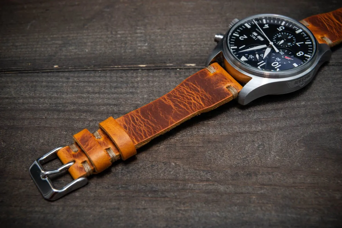 Pilot Badalassi Leather Watch Strap, Aviator model, Military style tapered model