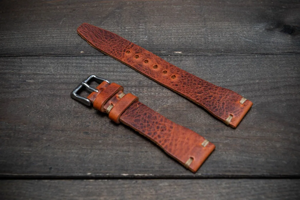 Pilot Badalassi Leather Watch Strap, Aviator model, Military style tapered model