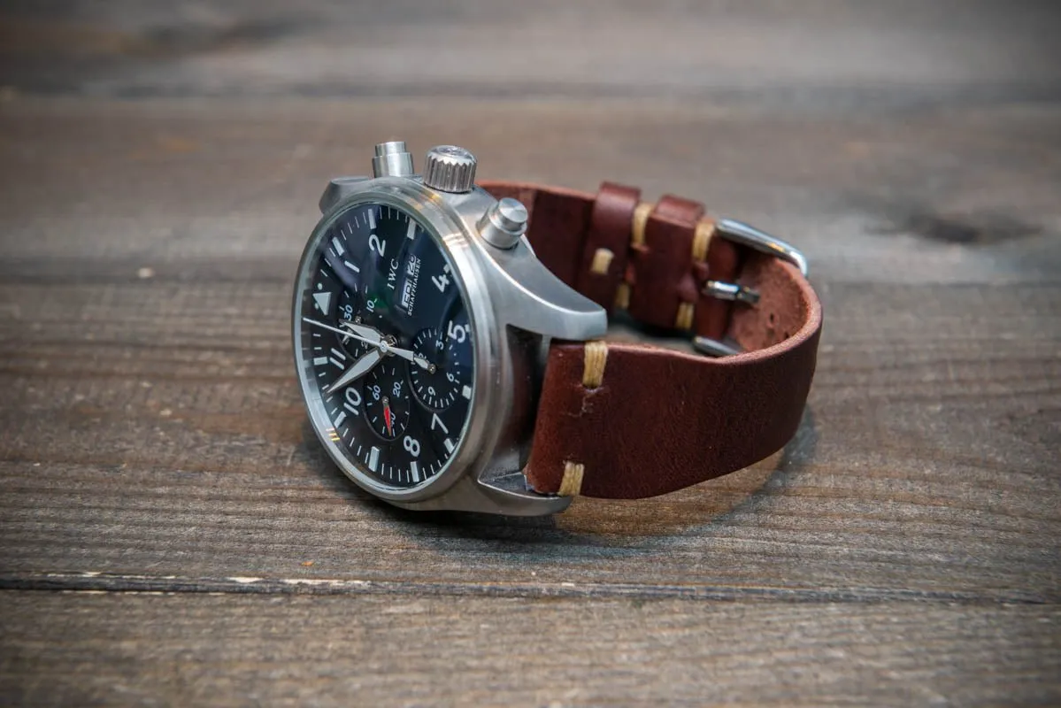 Pilot Badalassi Leather Watch Strap, Aviator model, Military style tapered model