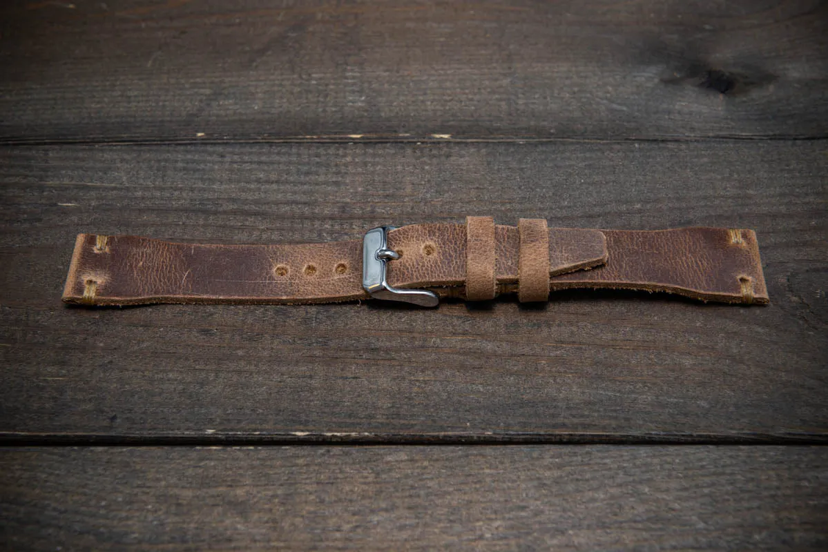 Pilot Badalassi Leather Watch Strap, Aviator model, Military style tapered model