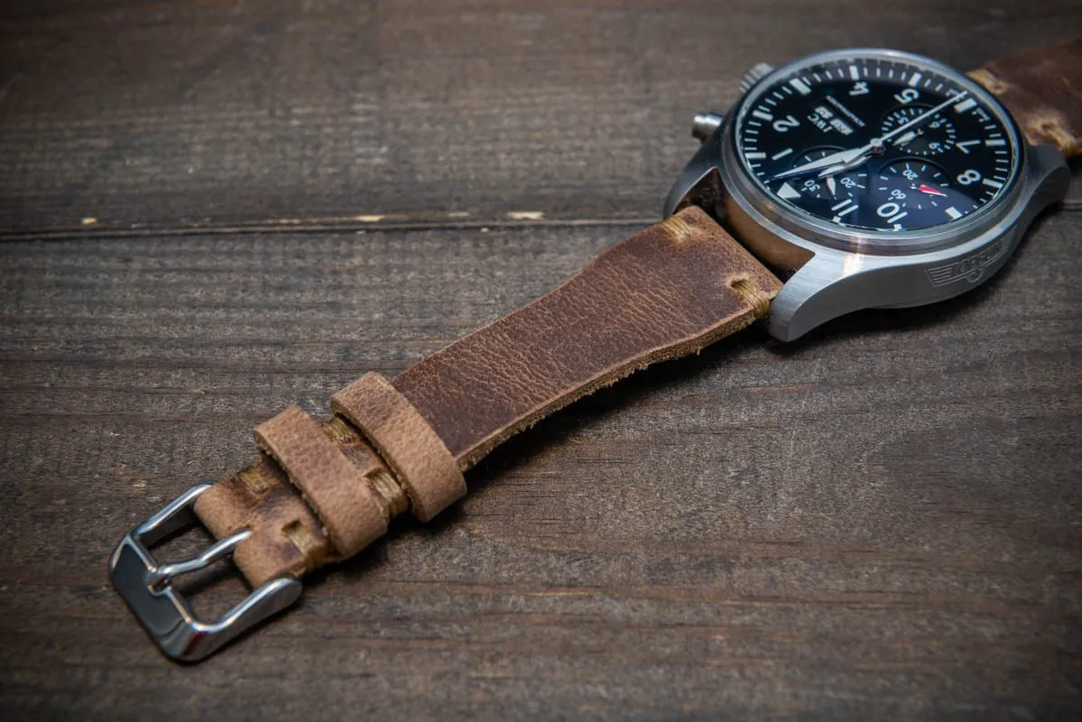 Pilot Badalassi Leather Watch Strap, Aviator model, Military style tapered model