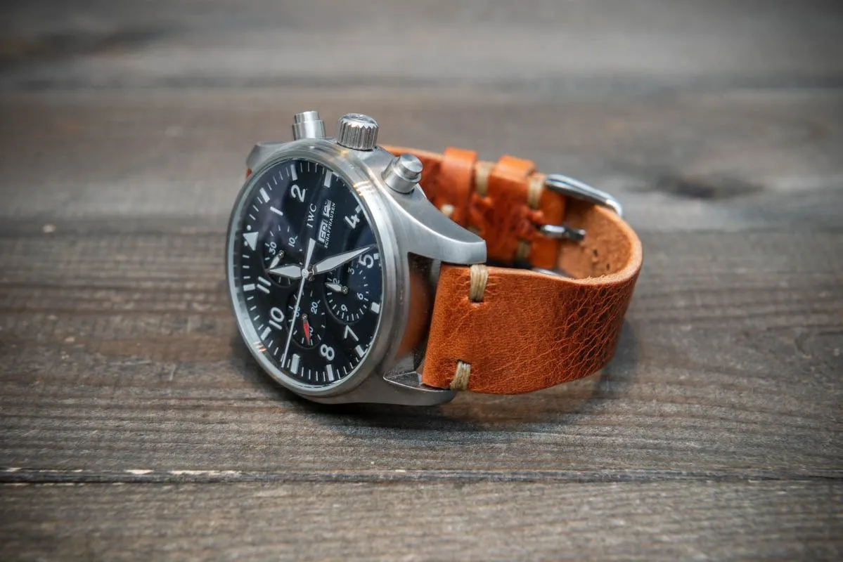 Pilot Badalassi Leather Watch Strap, Aviator model, Military style tapered model