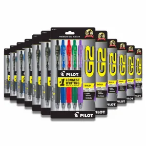 Pilot - G2 Retractable Gel Ink Pens, Bold Point, Assorted Colors - 5 Pack Each - 12 Pack