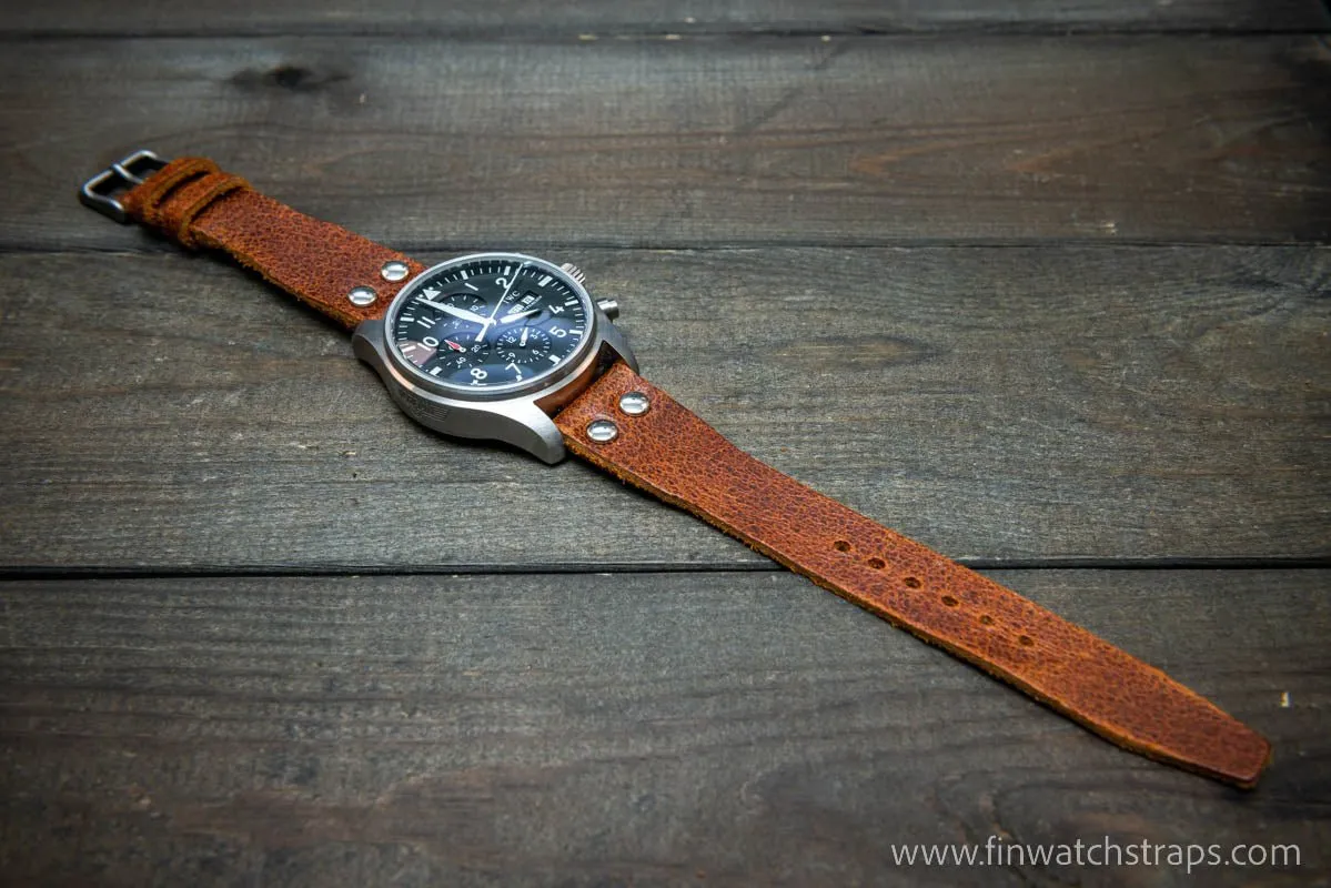 Pilot Watch Strap w/Rivets, Vintage style watch band, width 24x20 mm, 23x20 mm, 22x18 mm, 21x18 mm, 20x16 mm, 19x16 mm.