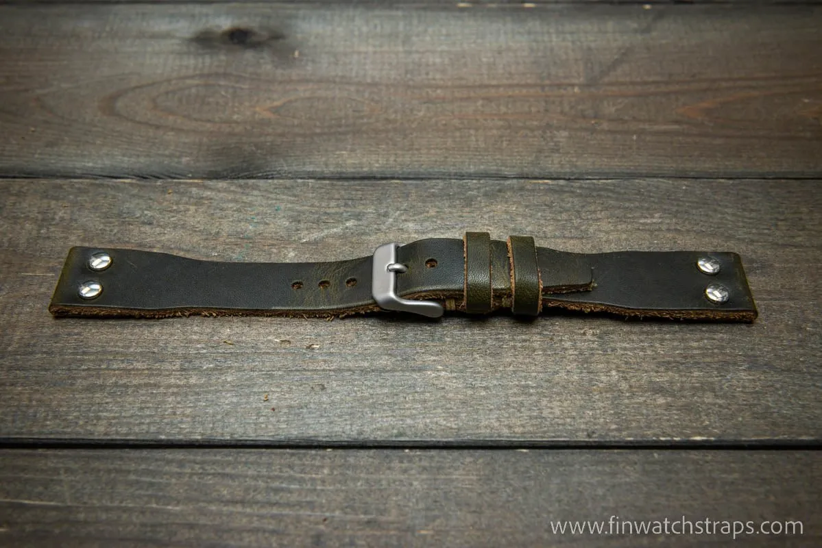 Pilot Watch Strap w/Rivets, Vintage style watch band, width 24x20 mm, 23x20 mm, 22x18 mm, 21x18 mm, 20x16 mm, 19x16 mm.