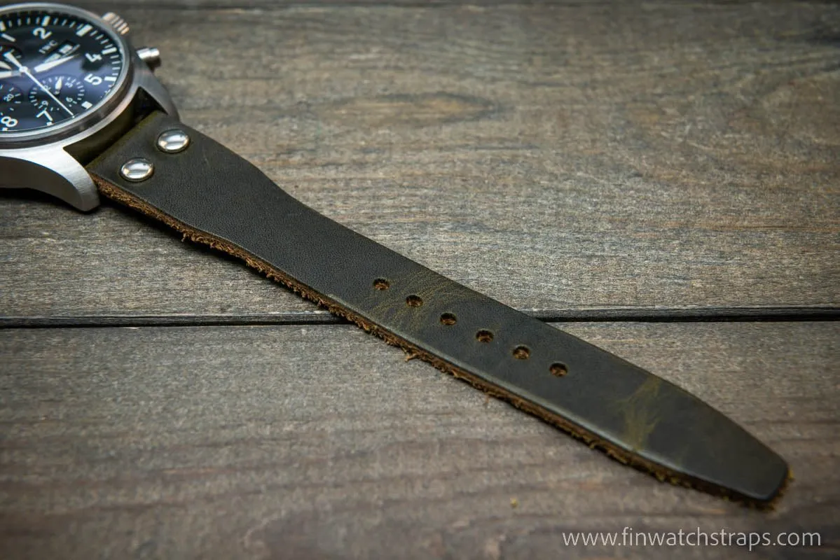 Pilot Watch Strap w/Rivets, Vintage style watch band, width 24x20 mm, 23x20 mm, 22x18 mm, 21x18 mm, 20x16 mm, 19x16 mm.