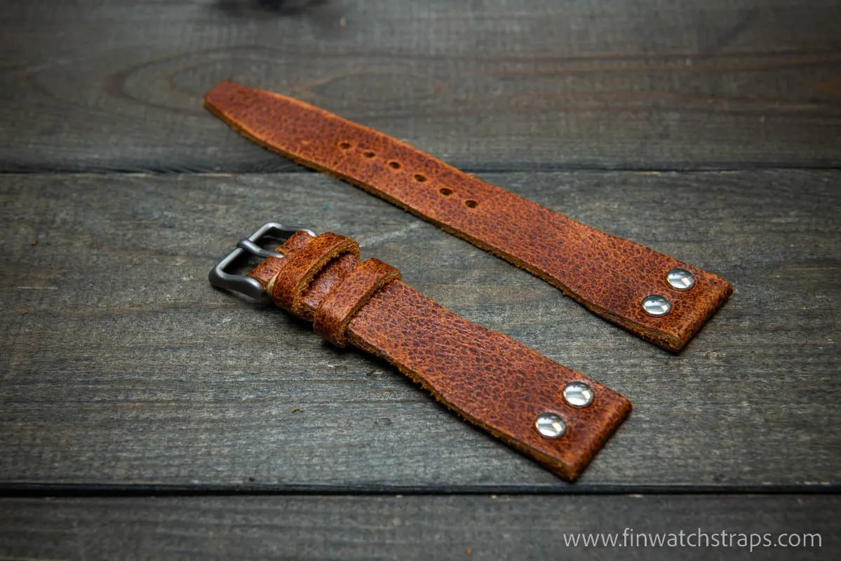 Pilot Watch Strap w/Rivets, Vintage style watch band, width 24x20 mm, 23x20 mm, 22x18 mm, 21x18 mm, 20x16 mm, 19x16 mm.