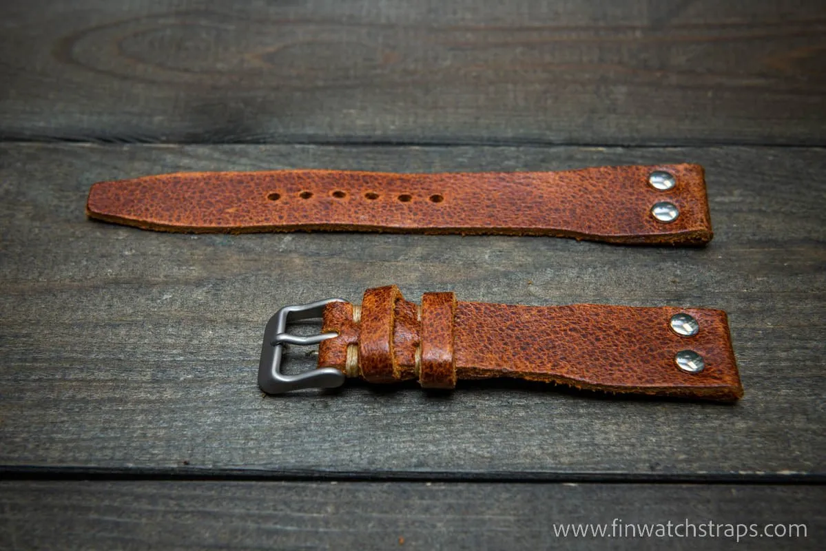 Pilot Watch Strap w/Rivets, Vintage style watch band, width 24x20 mm, 23x20 mm, 22x18 mm, 21x18 mm, 20x16 mm, 19x16 mm.